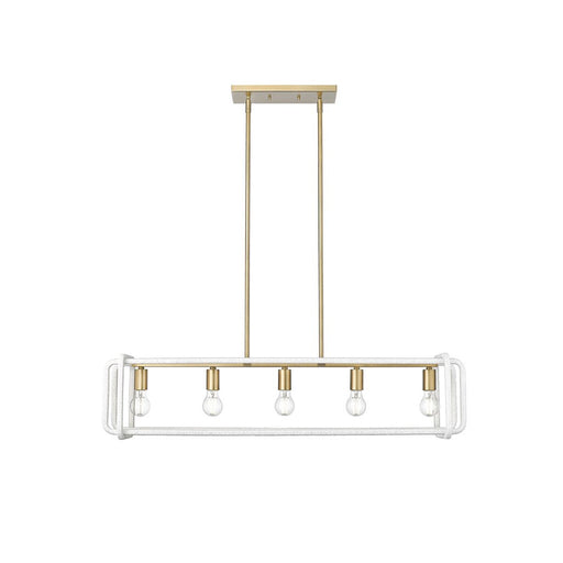 Golden Camden 5-Lt Pendant, Champagne Bronze/White Raphia Rope