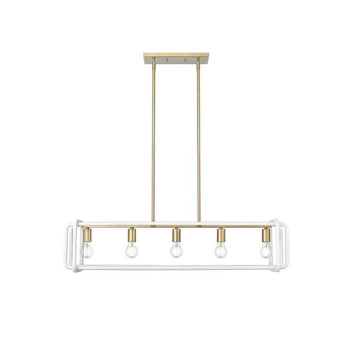 Golden Camden 5-Lt Pendant, Champagne Bronze/White Raphia Rope