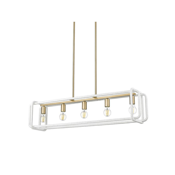 Golden Camden 5-Lt Pendant, Champagne Bronze/White Raphia Rope