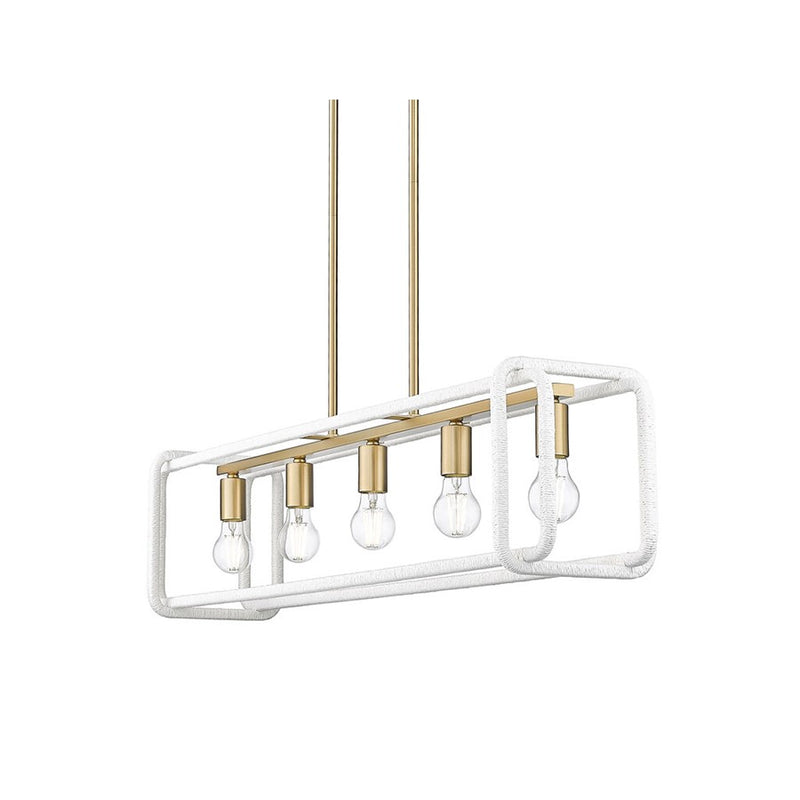 Golden Camden 5-Lt Pendant, Champagne Bronze/White Raphia Rope