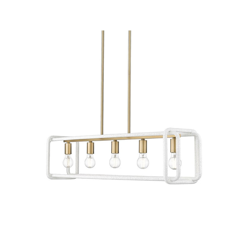 Golden Camden 5-Lt Pendant, Champagne Bronze/White Raphia Rope