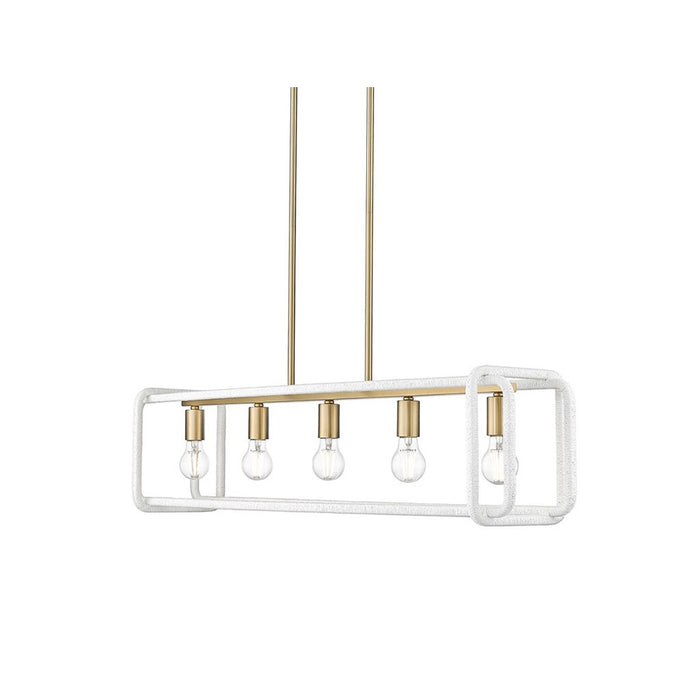 Golden Camden 5-Lt Pendant, Champagne Bronze/White Raphia Rope