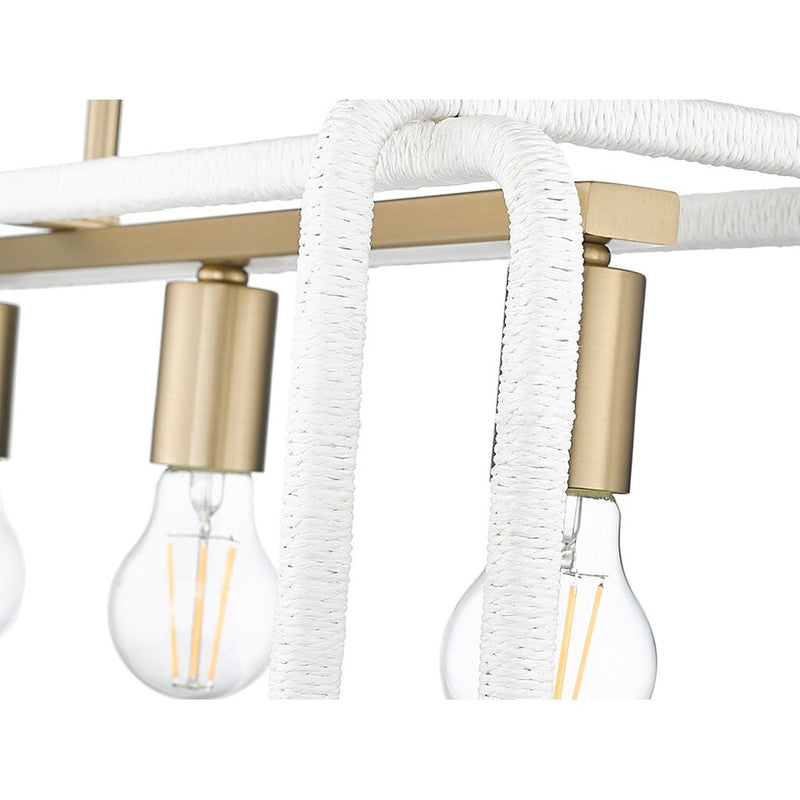 Golden Camden 5-Lt Pendant, Champagne Bronze/White Raphia Rope