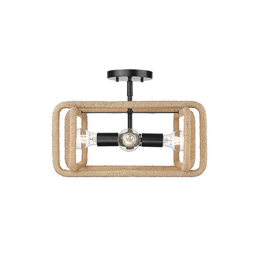 Golden Camden 4-Lt Semi-Flush, Matte Black/Natural Raphia Rope