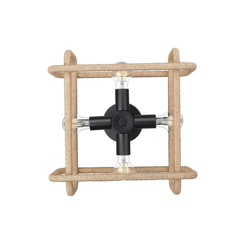 Golden Camden 4-Lt Semi-Flush, Matte Black/Natural Raphia Rope