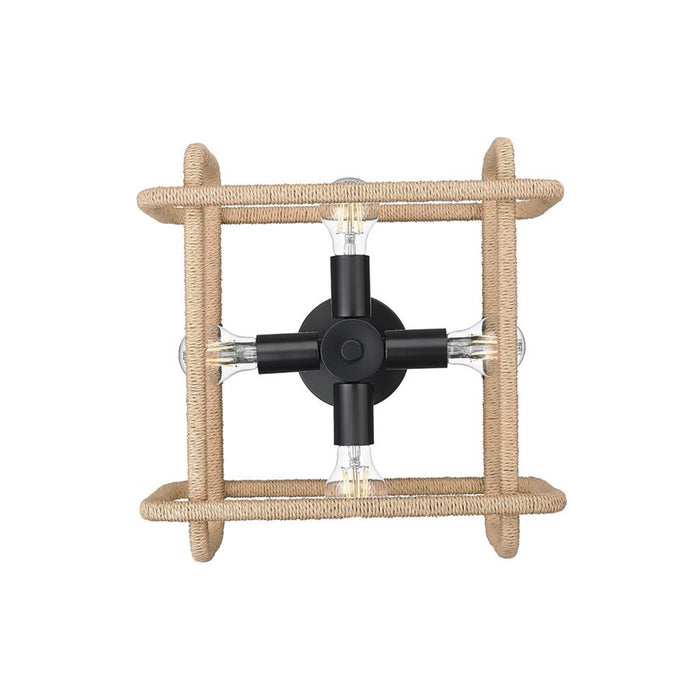 Golden Camden 4-Lt Semi-Flush, Matte Black/Natural Raphia Rope
