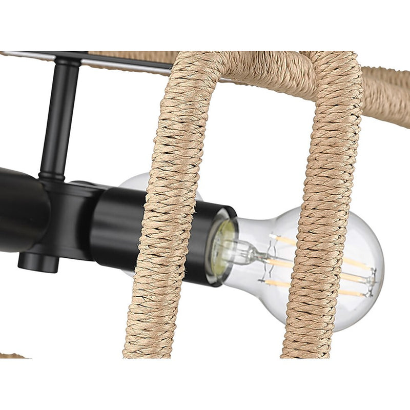 Golden Camden 4-Lt Semi-Flush, Matte Black/Natural Raphia Rope