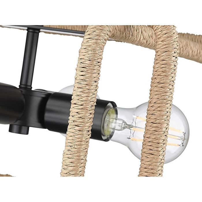 Golden Camden 4-Lt Semi-Flush, Matte Black/Natural Raphia Rope