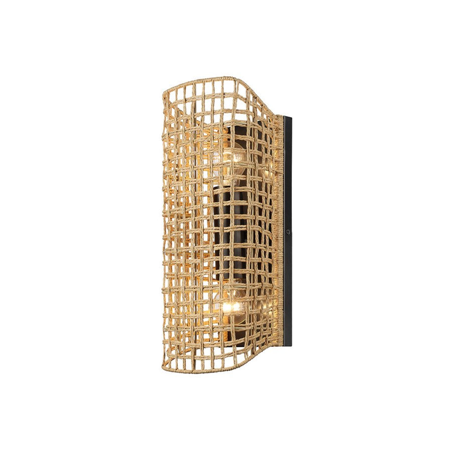 Golden Layney 2-Light Wall Sconce, Matte Black/Natural Raphia - 6089-2WBLK-NR