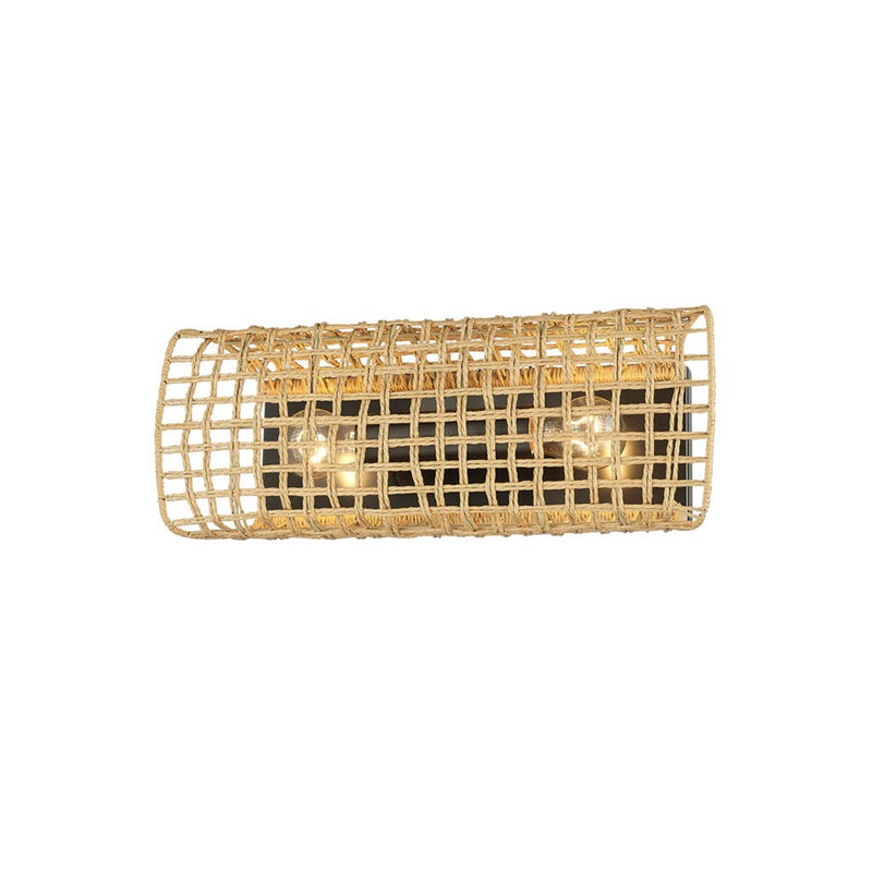 Golden Layney 2-Light Wall Sconce, Matte Black/Natural Raphia