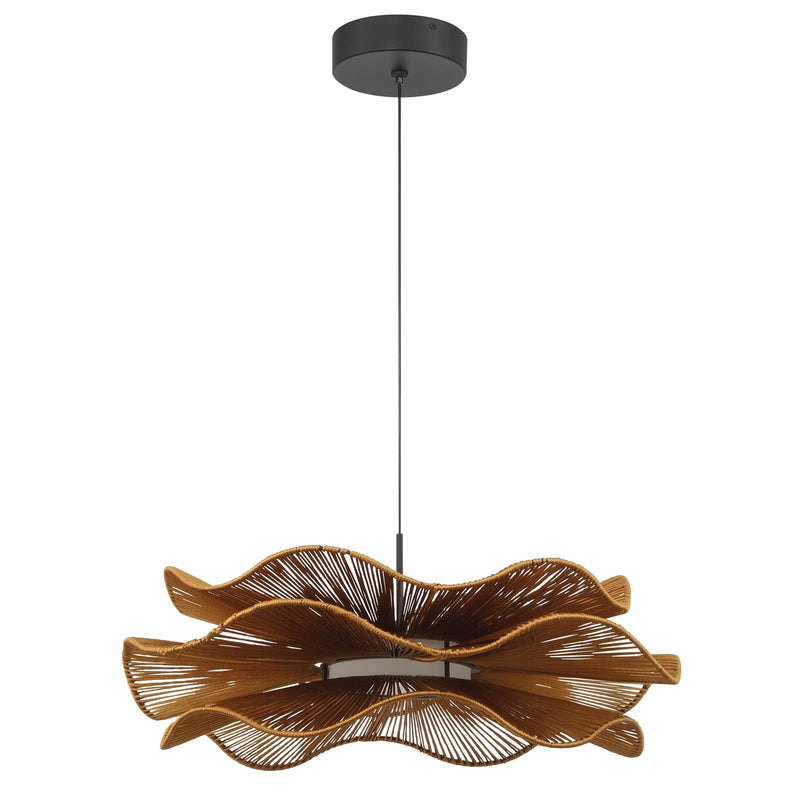 Golden Lighting Whisper 24in LED Pendant | Bohemian Latte Rope and Steel | Kitchen Island & Dining Room | 23.63 x 23.63 x 8.5 in | Model 6300-24 LAT