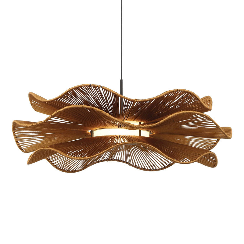 Golden Lighting Whisper 24in LED Pendant | Bohemian Latte Rope and Steel | Kitchen Island & Dining Room | 23.63 x 23.63 x 8.5 in | Model 6300-24 LAT