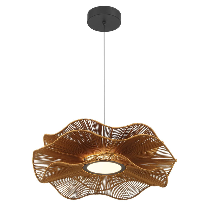 Golden Lighting Whisper 24in LED Pendant | Bohemian Latte Rope and Steel | Kitchen Island & Dining Room | 23.63 x 23.63 x 8.5 in | Model 6300-24 LAT