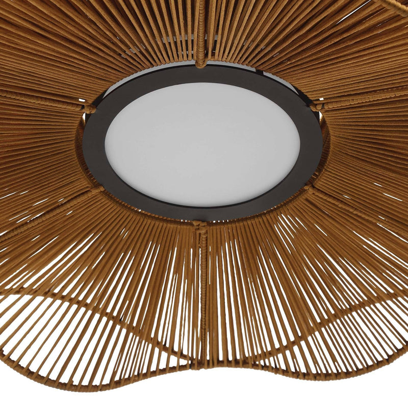 Golden Lighting Whisper 24in LED Pendant | Bohemian Latte Rope and Steel | Kitchen Island & Dining Room | 23.63 x 23.63 x 8.5 in | Model 6300-24 LAT