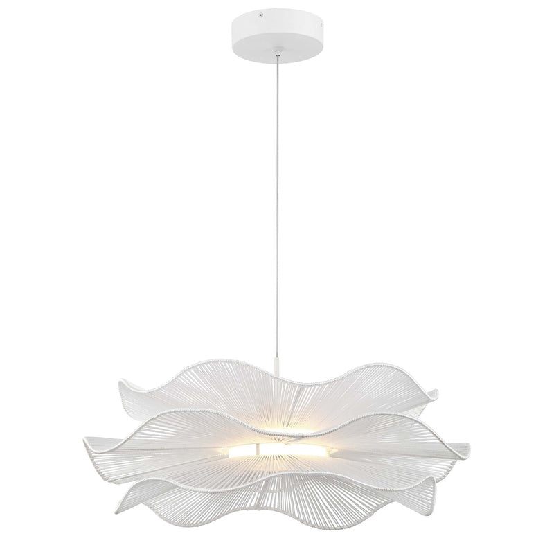 Golden Lighting Whisper 24in 1-Light Pendant | Bohemian Matte White and Rope | Kitchen Island & Dining Room | Model 6300-24 WHT