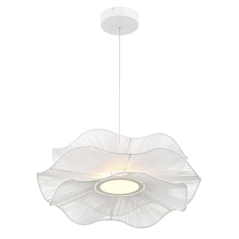 Golden Lighting Whisper 24in 1-Light Pendant | Bohemian Matte White and Rope | Kitchen Island & Dining Room | Model 6300-24 WHT