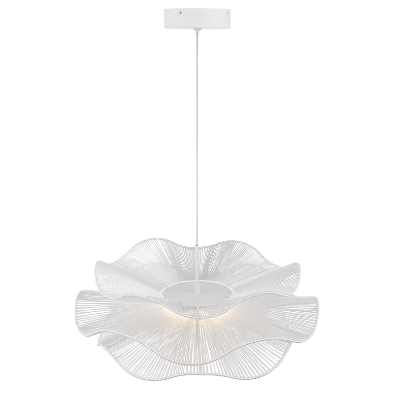 Golden Lighting Whisper 24in 1-Light Pendant | Bohemian Matte White and Rope | Kitchen Island & Dining Room | Model 6300-24 WHT