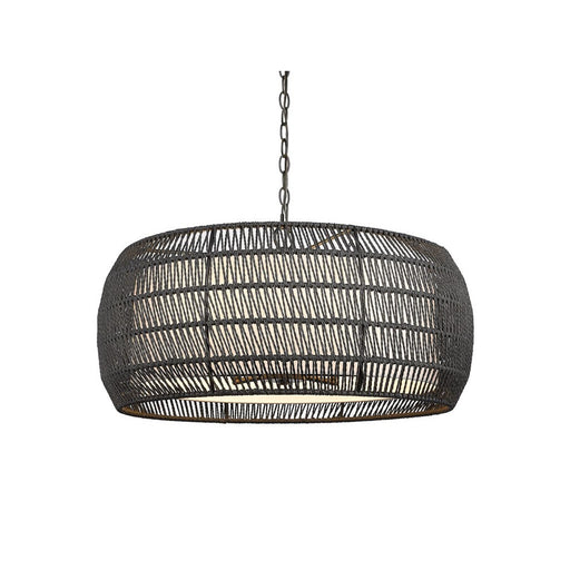 Golden Everly 6-Lt Chandelier, Matte Black/Modern Black Rattan