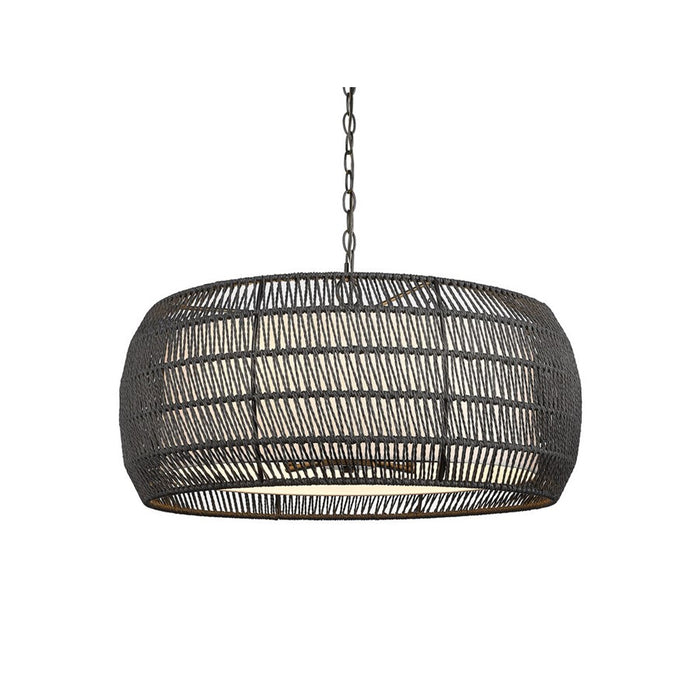 Golden Everly 6-Lt Chandelier, Matte Black/Modern Black Rattan