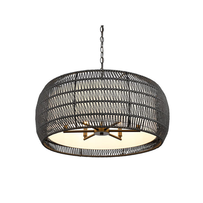 Golden Everly 6-Lt Chandelier, Matte Black/Modern Black Rattan