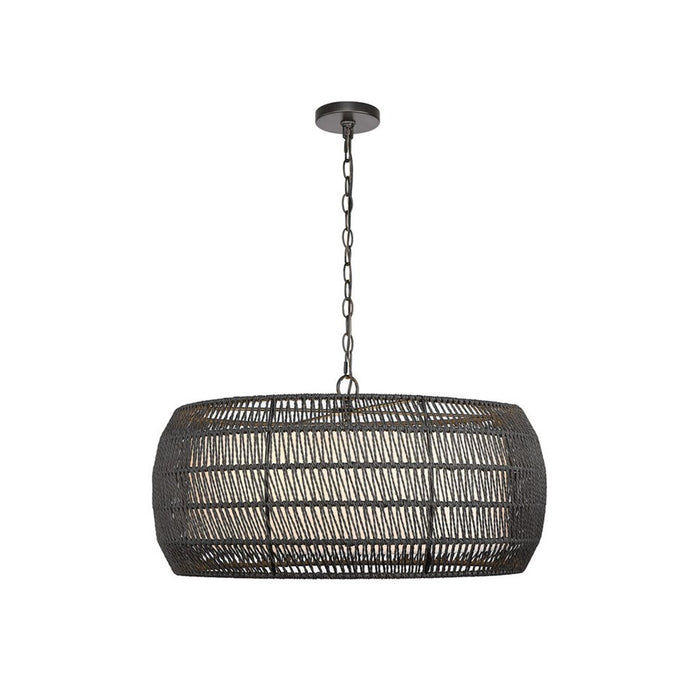 Golden Everly 6-Lt Chandelier, Matte Black/Modern Black Rattan