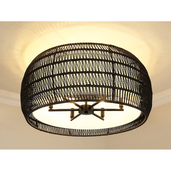 Golden Everly 6-Lt Semi-Flush, Matte Black/Modern Black Rattan