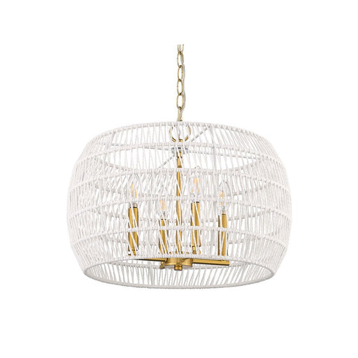 Golden Ellie 4-Light Chandelier, Gold/Bleached White Raphia Rope - 6808-4MBG-WR