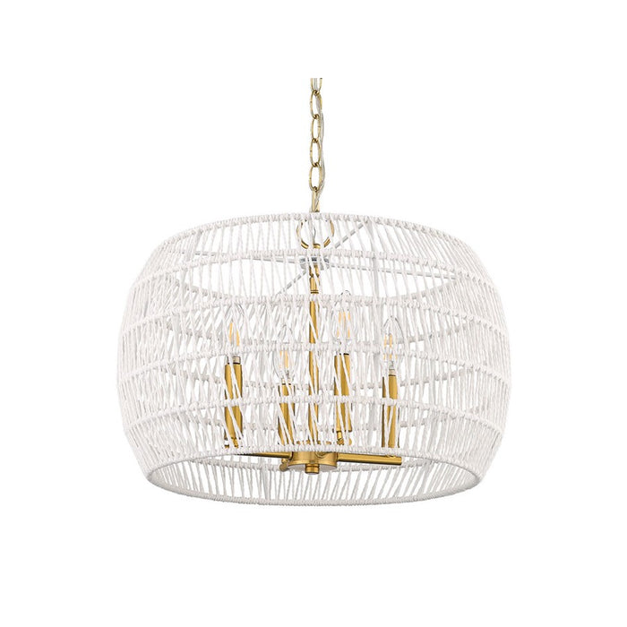 Golden Ellie 4-Light Chandelier, Gold/Bleached White Raphia Rope - 6808-4MBG-WR