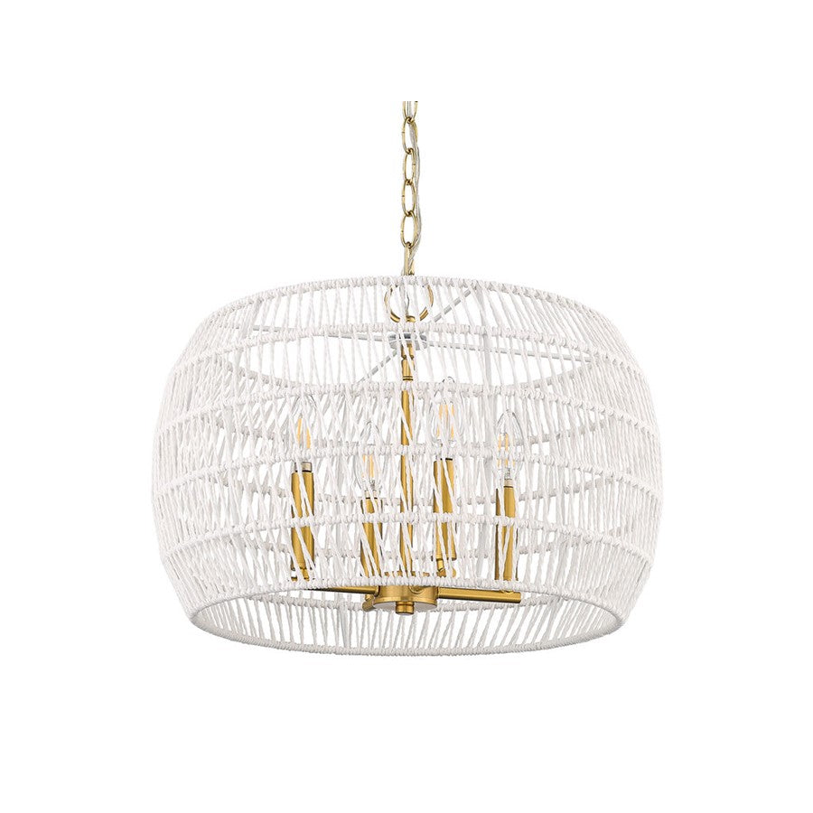 Golden Ellie 4-Light Chandelier, Gold/Bleached White Raphia Rope - 6808-4MBG-WR