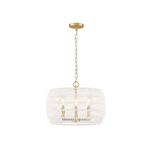 Golden Ellie 4-Light Chandelier, Gold/Bleached White Raphia Rope