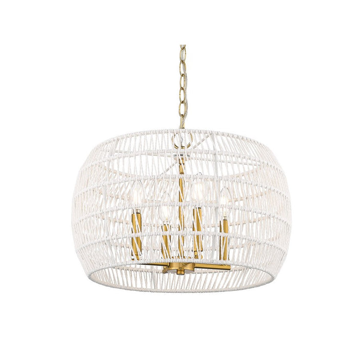 Golden Ellie 4-Light Chandelier, Gold/Bleached White Raphia Rope