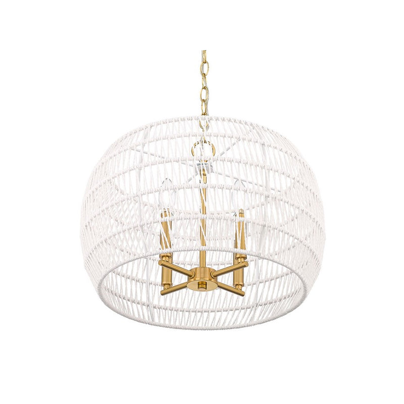 Golden Ellie 4-Light Chandelier, Gold/Bleached White Raphia Rope