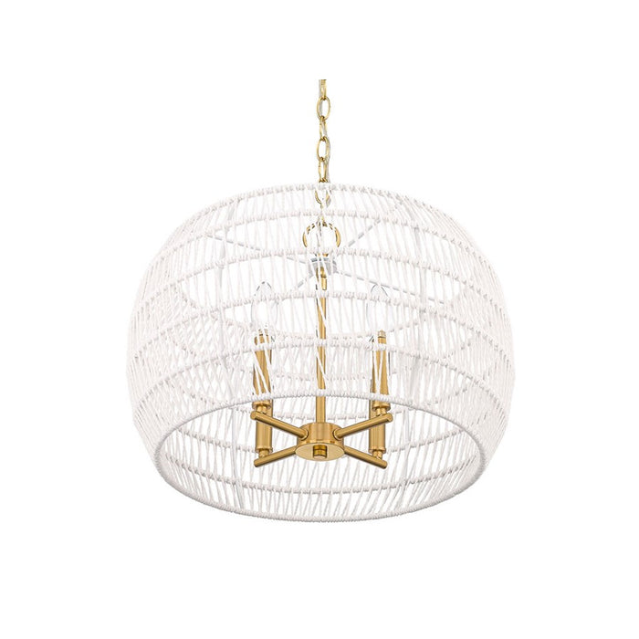 Golden Ellie 4-Light Chandelier, Gold/Bleached White Raphia Rope