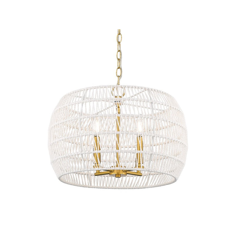 Golden Ellie 4-Light Chandelier, Gold/Bleached White Raphia Rope