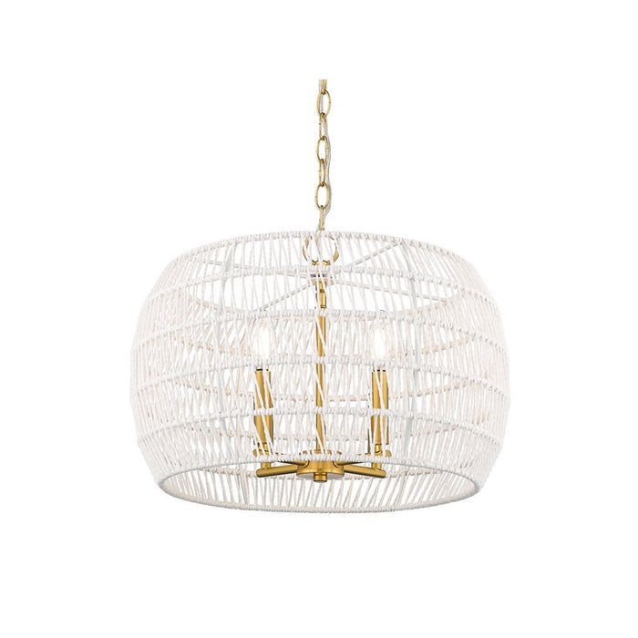 Golden Ellie 4-Light Chandelier, Gold/Bleached White Raphia Rope