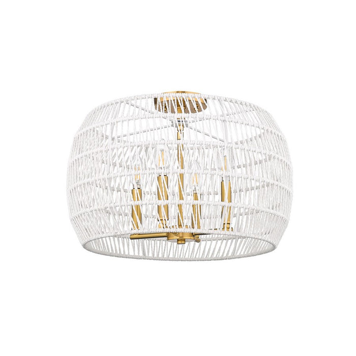 Golden Ellie 4-Light Semi-Flush, Brushed Gold/White Raphia Rope - 6808-4SFMBG-WR
