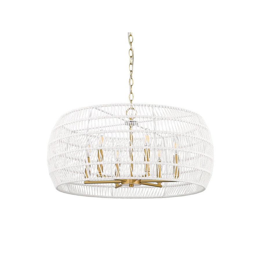 Golden Ellie 6-Light Chandelier, Gold/Bleached White Raphia Rope - 6808-6MBG-WR