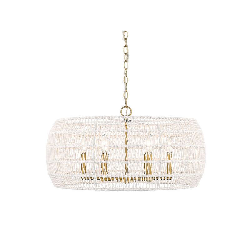 Golden Ellie 6-Light Chandelier, Gold/Bleached White Raphia Rope