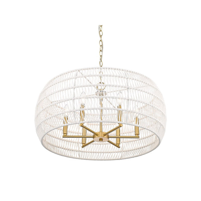 Golden Ellie 6-Light Chandelier, Gold/Bleached White Raphia Rope