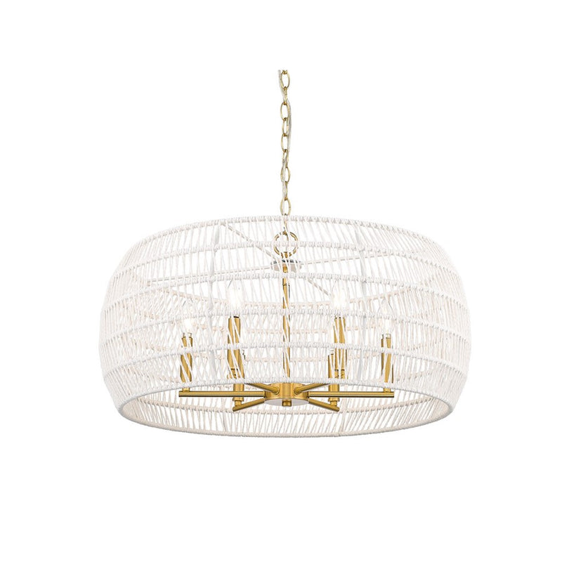 Golden Ellie 6-Light Chandelier, Gold/Bleached White Raphia Rope