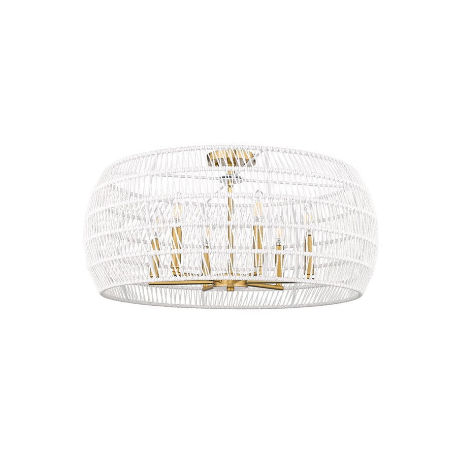 Golden Ellie 6-Light Semi-Flush, Brushed Gold/White Raphia Rope - 6808-6SFMBG-WR
