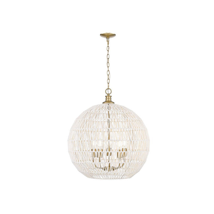Golden Florence 5-Lt Pendant, Champagne Bronze/White Raphia Rope