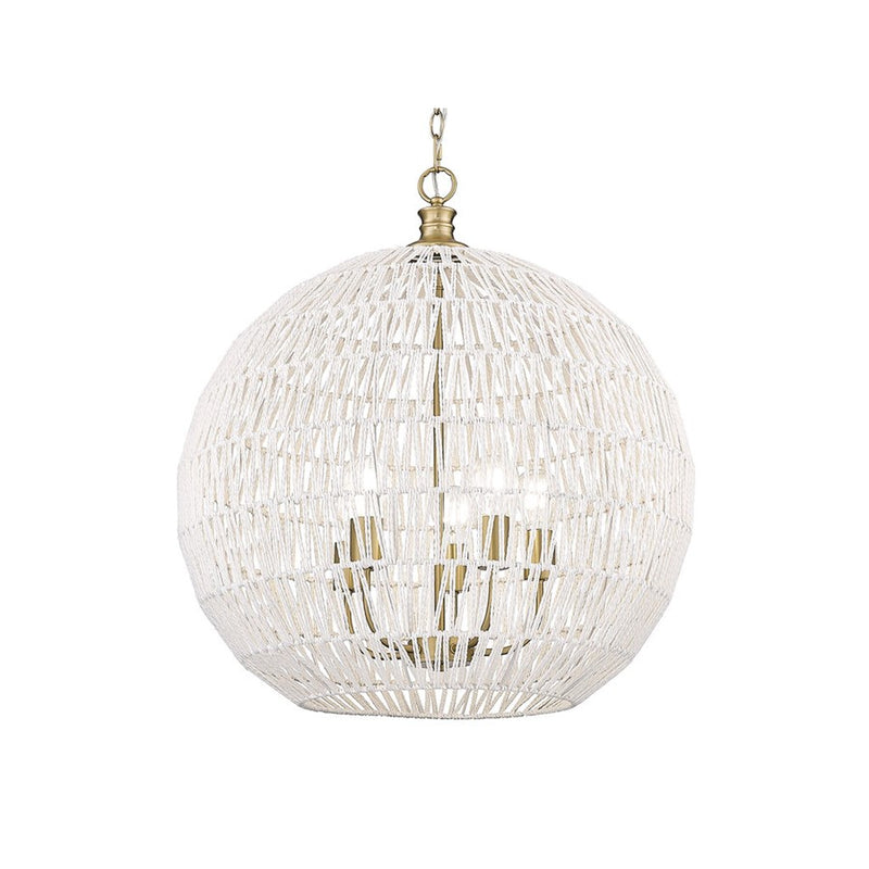 Golden Florence 5-Lt Pendant, Champagne Bronze/White Raphia Rope