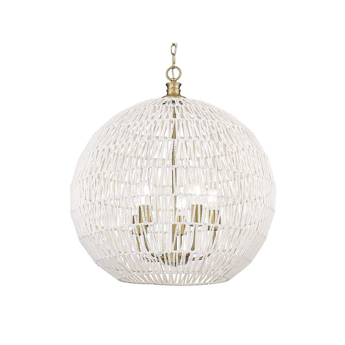 Golden Florence 5-Lt Pendant, Champagne Bronze/White Raphia Rope