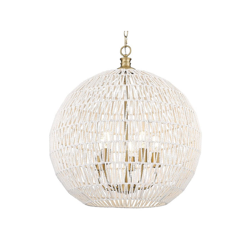 Golden Florence 5-Lt Pendant, Champagne Bronze/White Raphia Rope