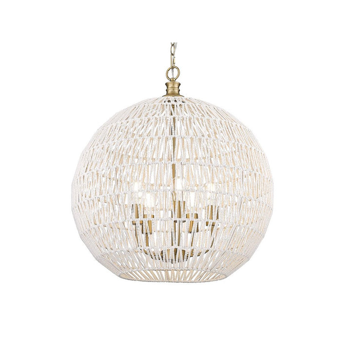 Golden Florence 5-Lt Pendant, Champagne Bronze/White Raphia Rope