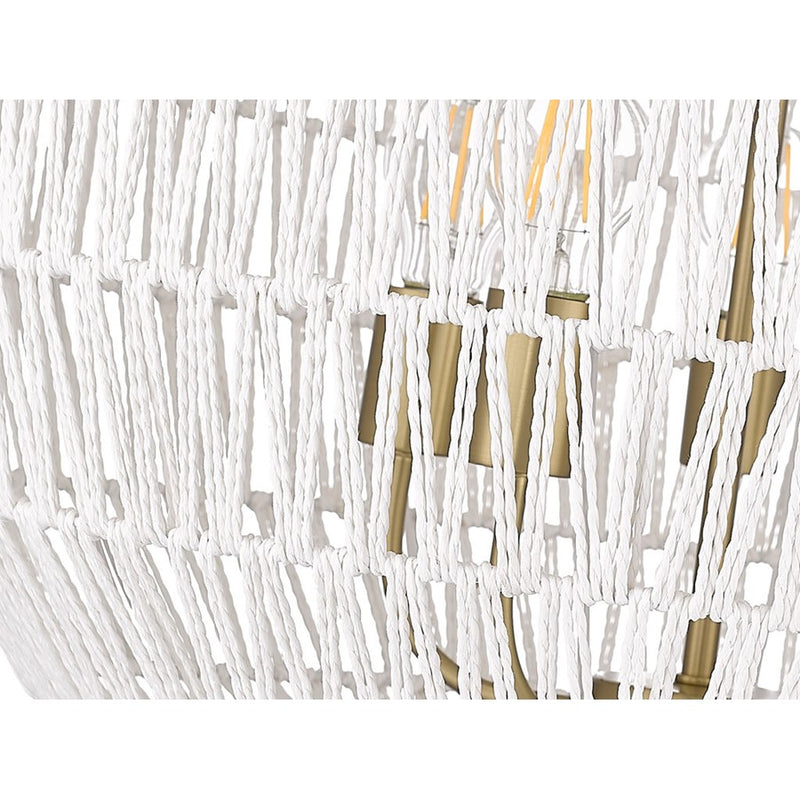 Golden Florence 5-Lt Pendant, Champagne Bronze/White Raphia Rope