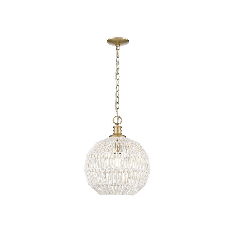 Golden Florence 1-Lt Pendant, Champagne Bronze/White Raphia Rope