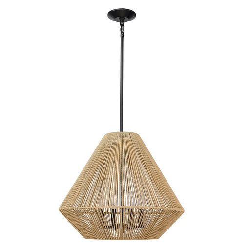 Golden Lighting Valentina 4 Light Pendant, Black/Natural Rope