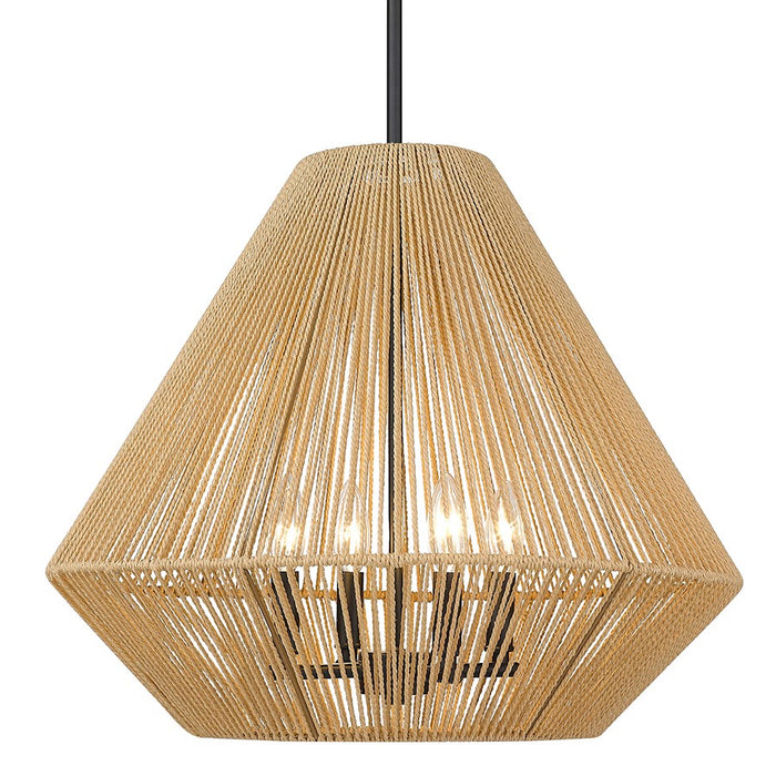 Golden Lighting Valentina 4 Light Pendant, Black/Natural Rope
